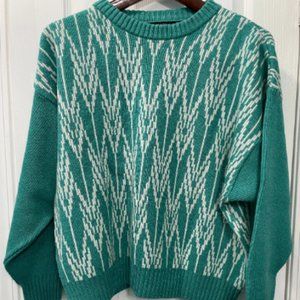 80's teal patterned ski sweater